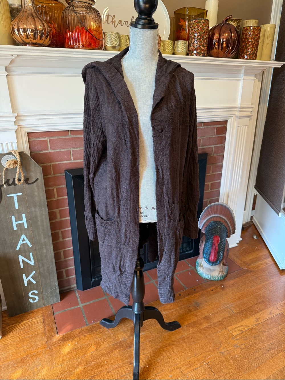 Barefoot Dreams Brown Hooded Open-Front Cardigan